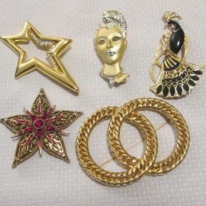 VINTAGE JEWELRY - BROOCHES - 5 PIECE BUNDLE
